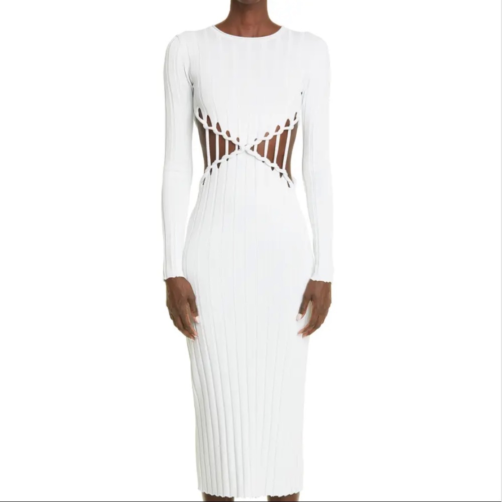 DION LEE Crisscross Braid Long Sleeve Reversible Ribbed Sweater Dress